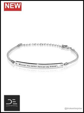 Sterling Silver Crystal Sister Bracelet Adjustable 7+2 Inch Gift